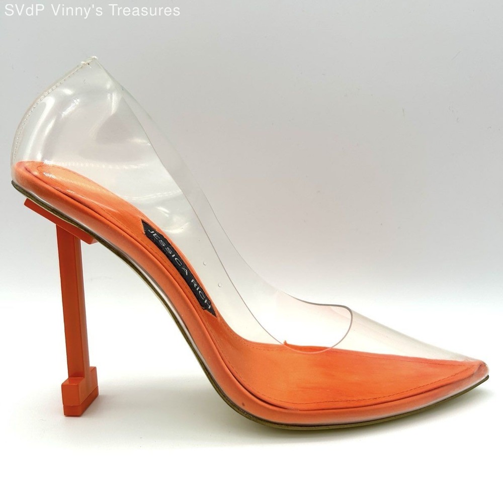 Jessica Rich T-Stiletto Orange Clear Pointed Toe‎ Pumps Heels Size 39 US 9